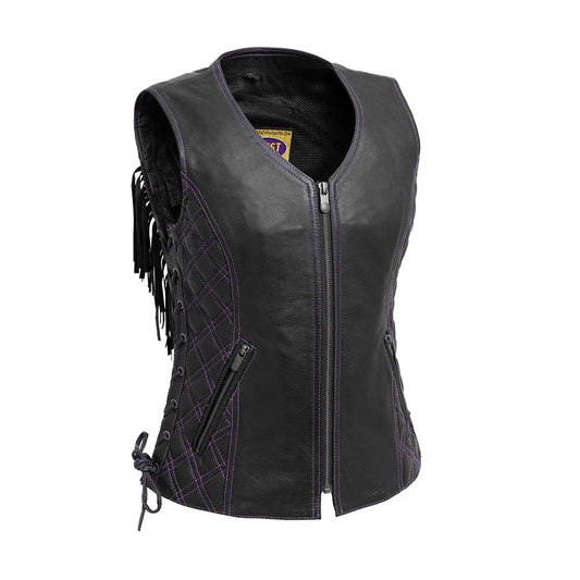 Women Leather Motorcycle Fringe Vest - Lux Ryder