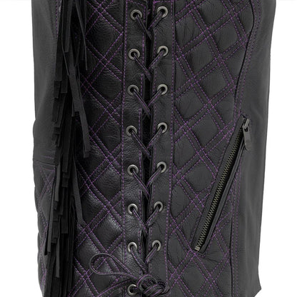 Women Leather Motorcycle Fringe Vest - Lux Ryder