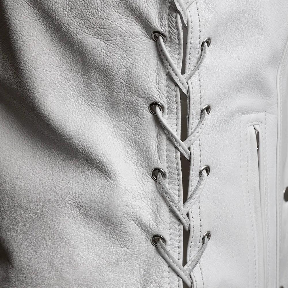 Beryl - Women's Motorcycle Leather Vest - White - Lux Ryder
