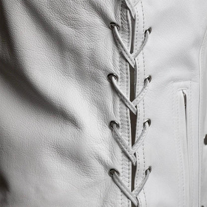 Beryl - Women's Motorcycle Leather Vest - White - Lux Ryder