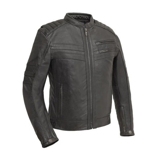 Men Leather Motorcycle Jacket with Perforated Panels - Lux Ryder