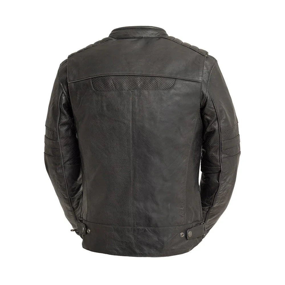 Men Leather Motorcycle Jacket with Perforated Panels - Lux Ryder