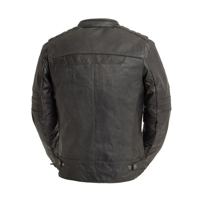 Men Leather Motorcycle Jacket with Perforated Panels - Lux Ryder