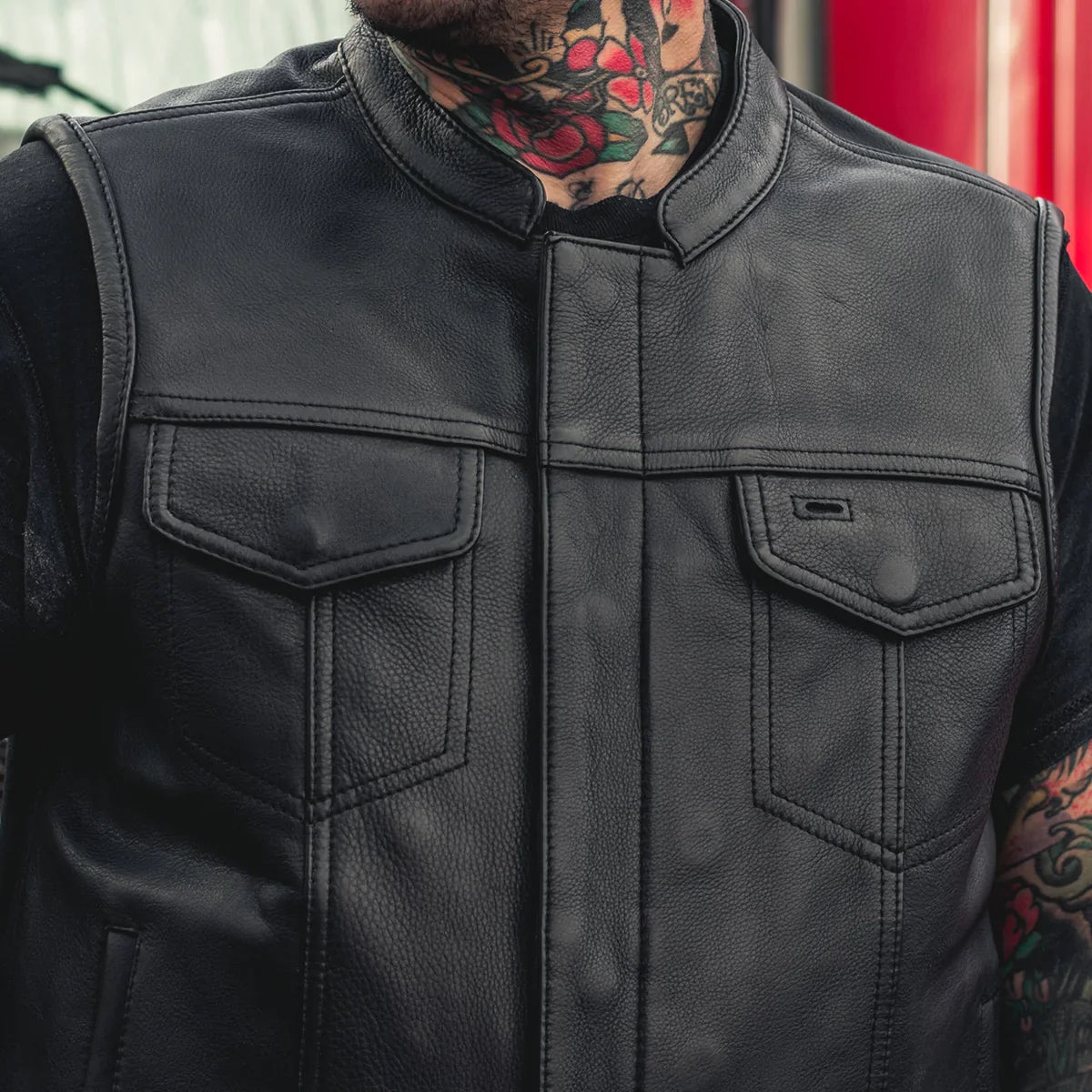 Hotshot Men's Motorcycle Leather Vest - Lux Ryder