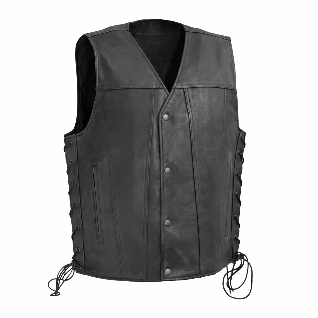 High Roller Men's Motorcycle Leather Vest - Lux Ryder