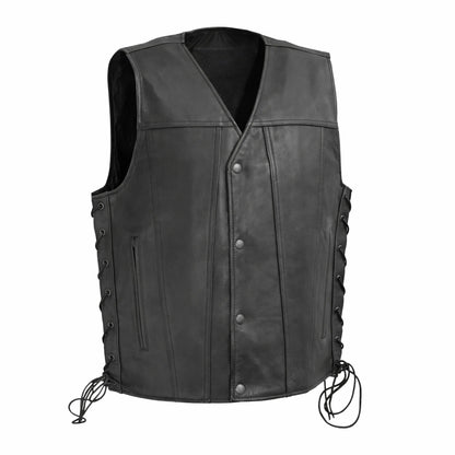 High Roller Men's Motorcycle Leather Vest - Lux Ryder
