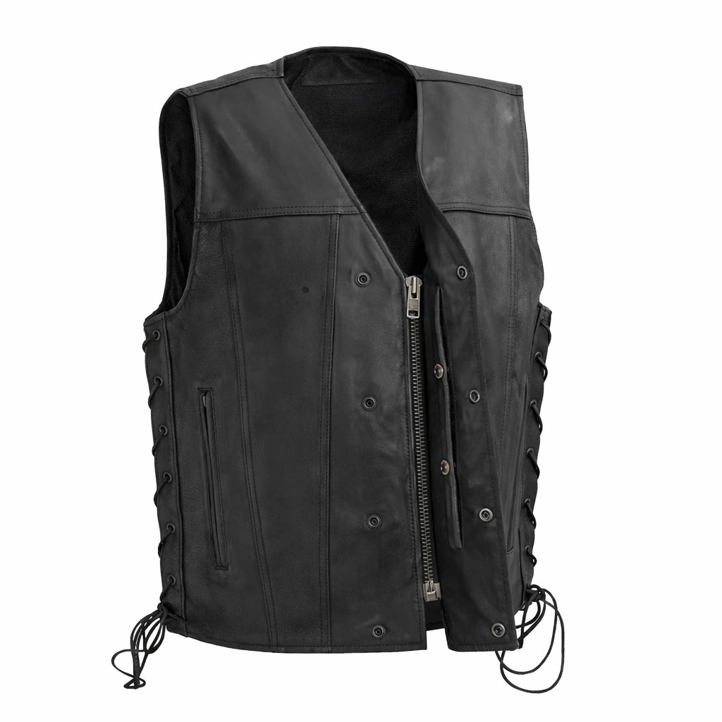 High Roller Men's Motorcycle Leather Vest - Lux Ryder