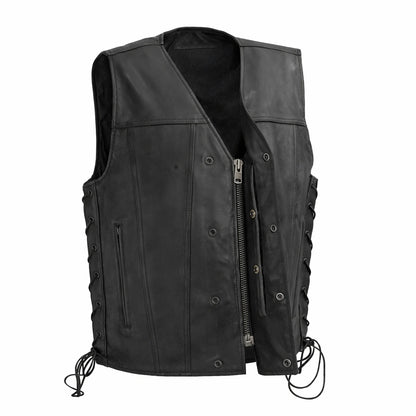 High Roller Men's Motorcycle Leather Vest - Lux Ryder