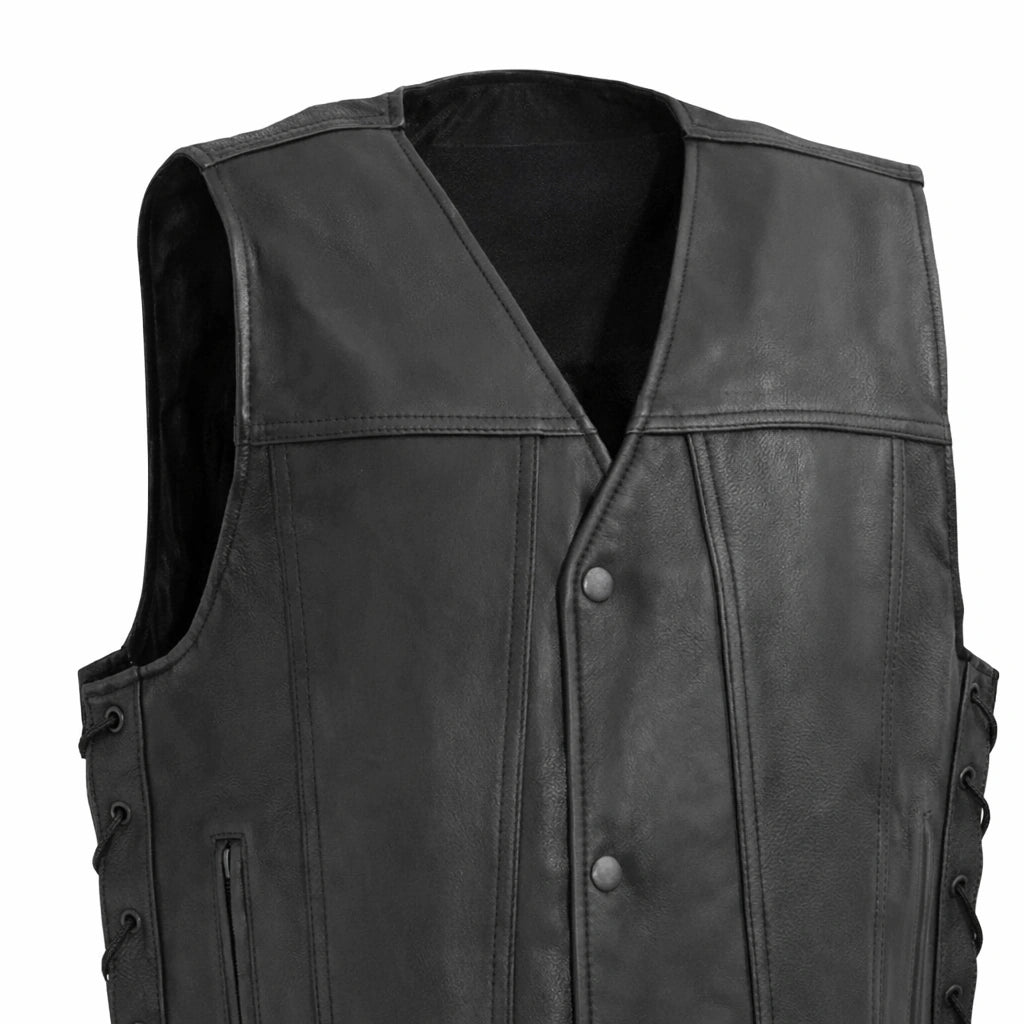 High Roller Men's Motorcycle Leather Vest - Lux Ryder