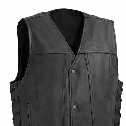 High Roller Men's Motorcycle Leather Vest - Lux Ryder
