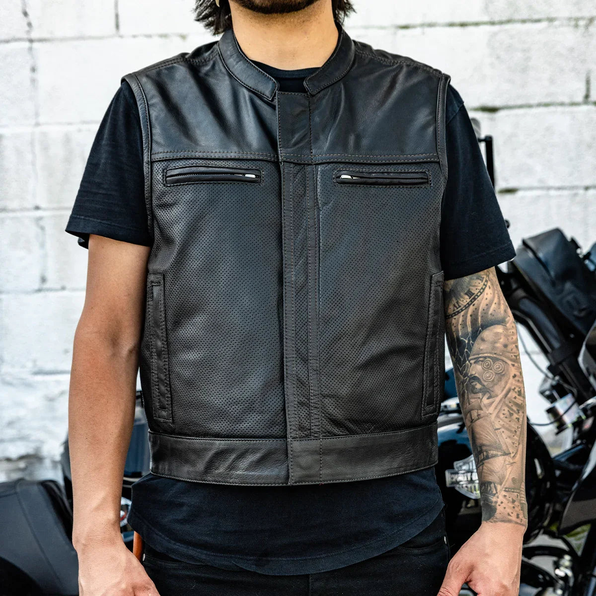 Lowrider Perforated Men's Leather Vest - Lux Ryder