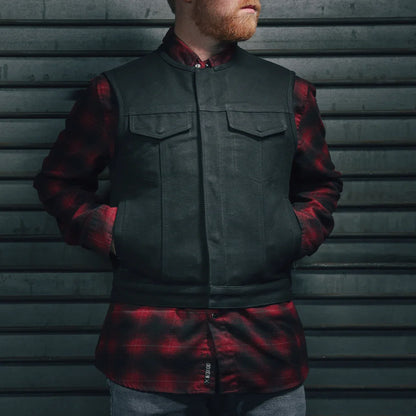 Lowside Black Men's Motorcycle Canvas Vest - Lux Ryder