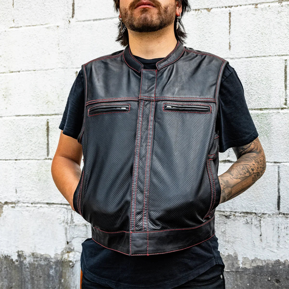 Lowrider Perforated Men's Leather Vest - Lux Ryder