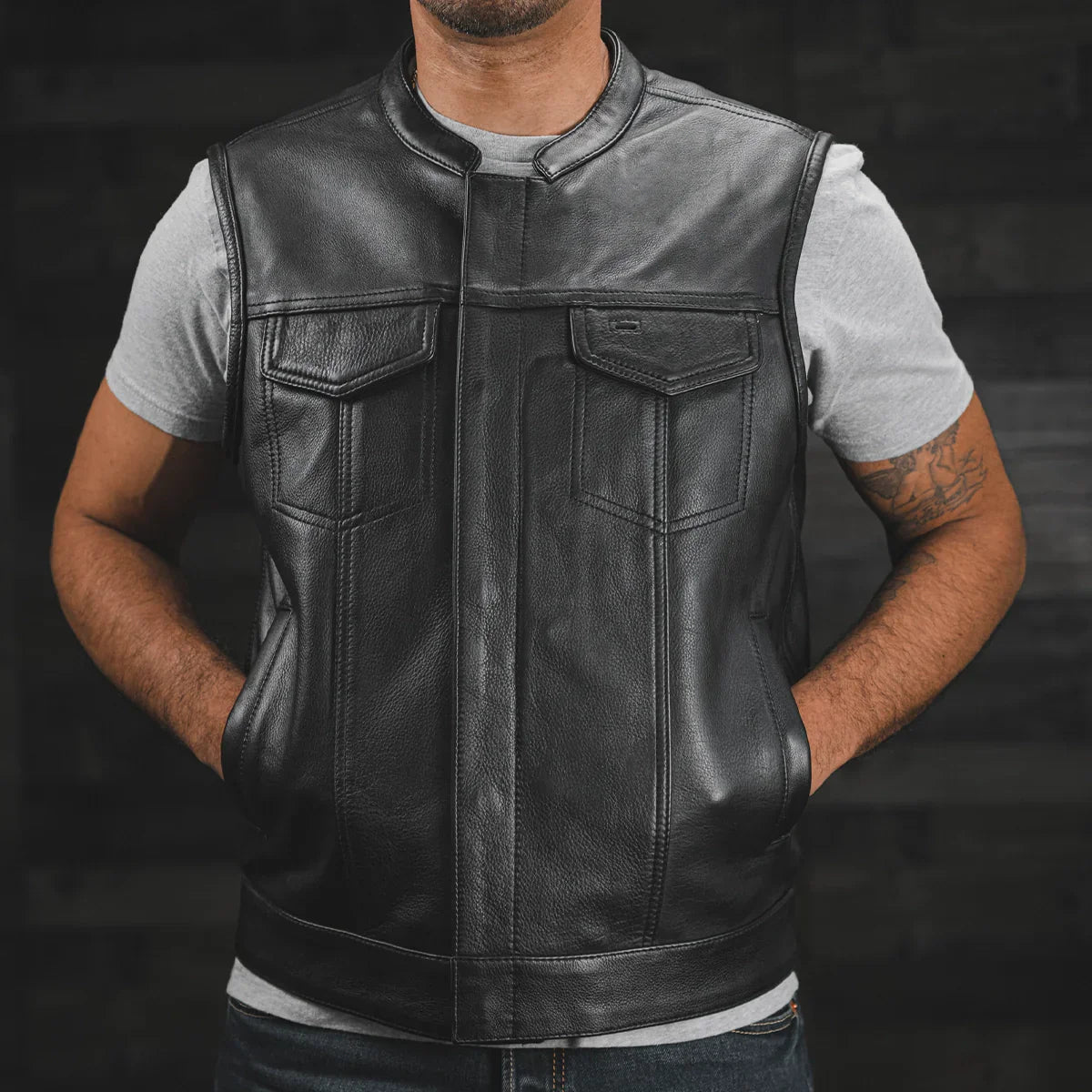 Sharp Shooter Men's Motorcycle Leather Vest - Lux Ryder