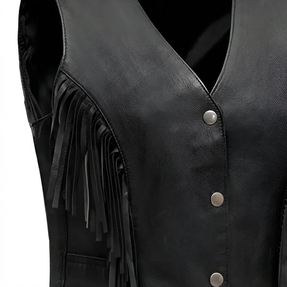 Black leather vest with fringes | LuxRyder