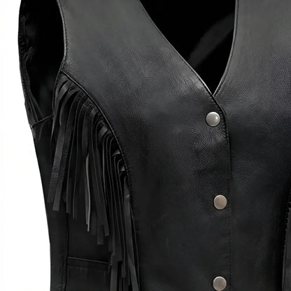 Black leather vest with fringes | LuxRyder