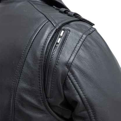 Ladies Leather Motorbike Jacket with Embroidered Details - Lux Ryder