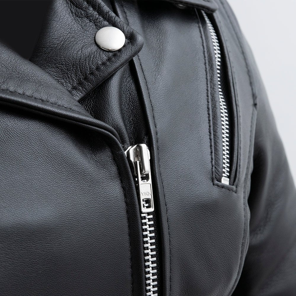 Ladies Leather Motorbike Jacket with Embroidered Details - Lux Ryder