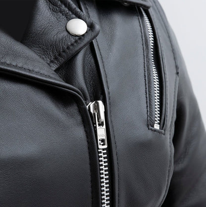 Ladies Leather Motorbike Jacket with Embroidered Details - Lux Ryder