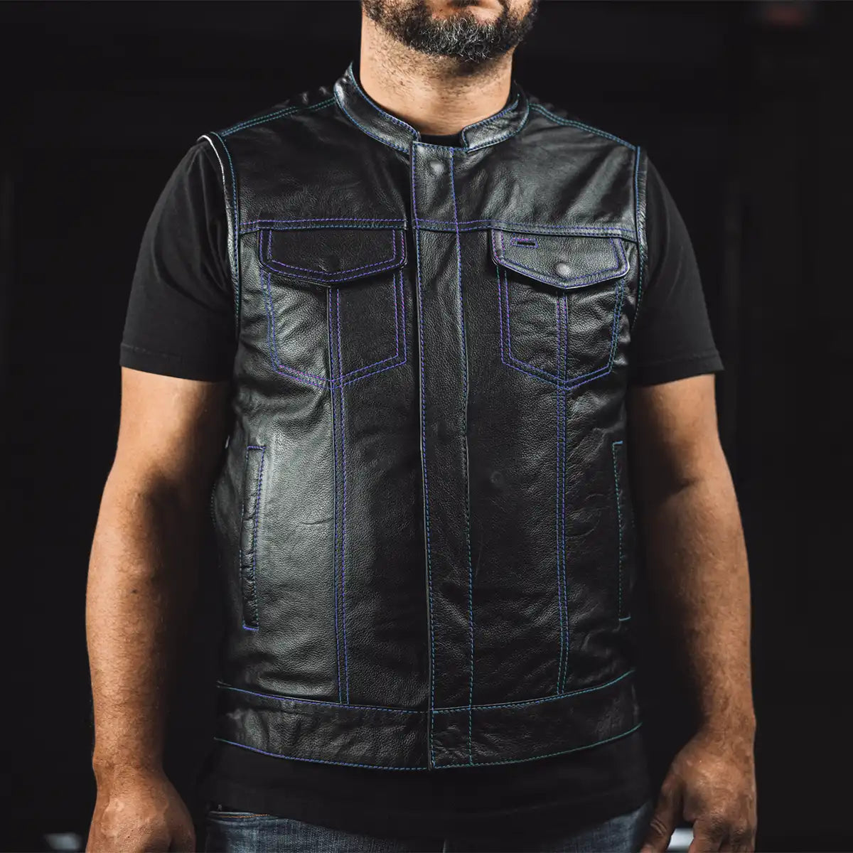 Men’s Leather Motorcycle Club Style Vest - Lux Ryder