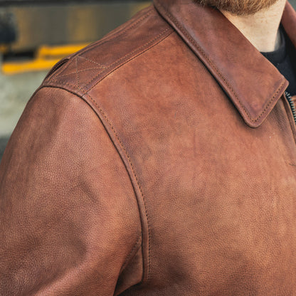 Men’s Leather Motorcycle Bomber Jacket with Armor-Ready Design - Lux Ryder