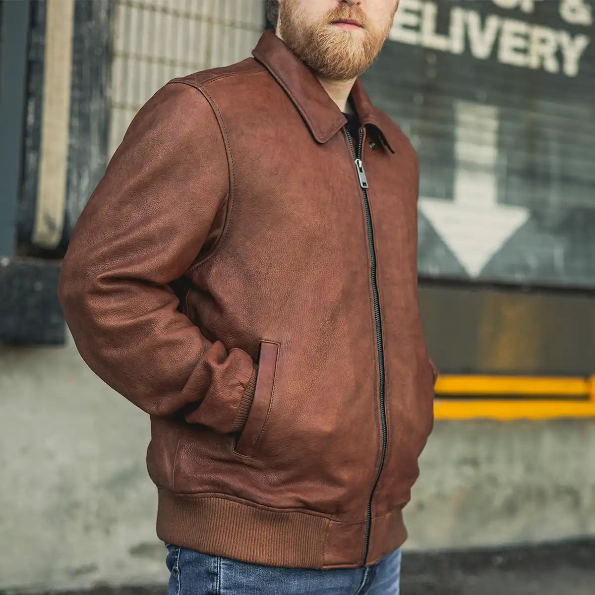 Men’s Leather Motorcycle Bomber Jacket with Armor-Ready Design - Lux Ryder