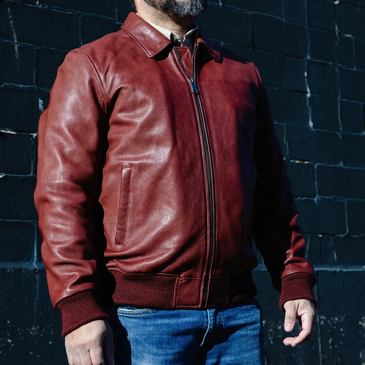 Men’s Leather Motorcycle Bomber Jacket with Armor-Ready Design - Lux Ryder