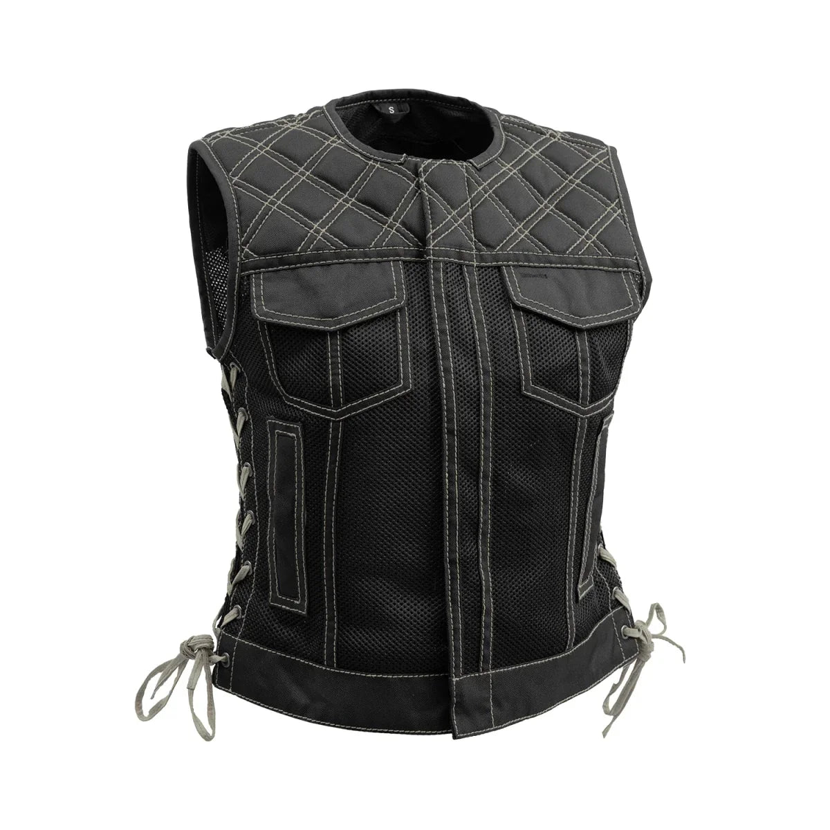 Women Moto Mesh Motorcycle Vest with Diamond Quilted Shoulder - Lux Ryder