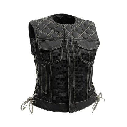 Women Moto Mesh Motorcycle Vest with Diamond Quilted Shoulder - Lux Ryder