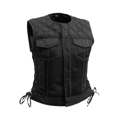 Women Moto Mesh Motorcycle Vest with Diamond Quilted Shoulder - Lux Ryder