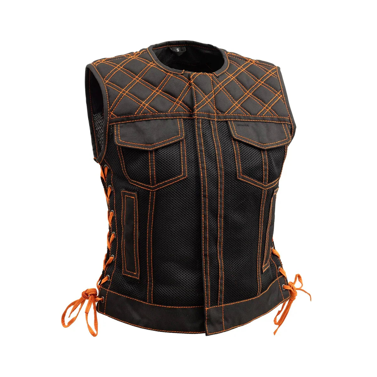 Women Moto Mesh Motorcycle Vest with Diamond Quilted Shoulder - Lux Ryder