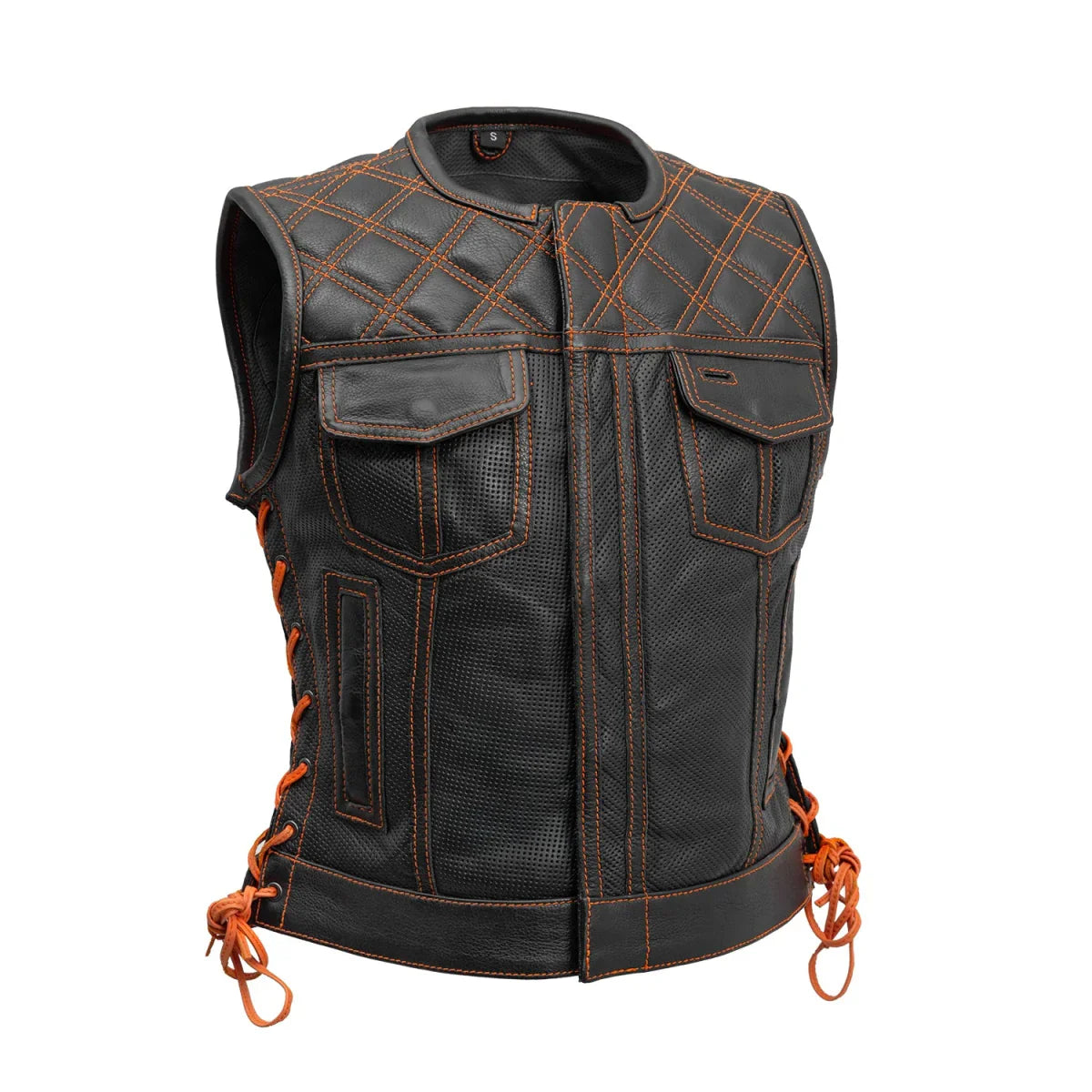 Women Perforated Leather Motorcycle Vest - Lux Ryder