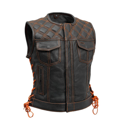 Women Perforated Leather Motorcycle Vest - Lux Ryder