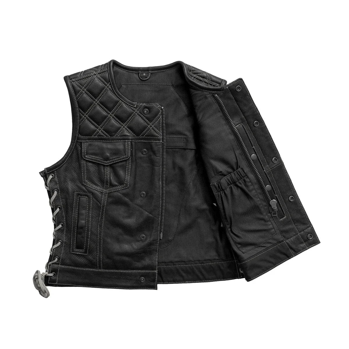 Women Perforated Leather Motorcycle Vest - Lux Ryder