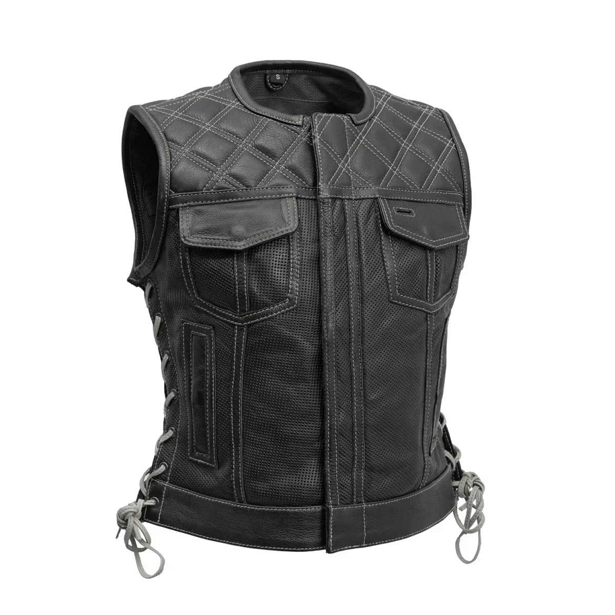 Women Perforated Leather Motorcycle Vest - Lux Ryder