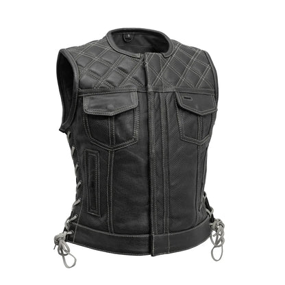 Women Perforated Leather Motorcycle Vest - Lux Ryder
