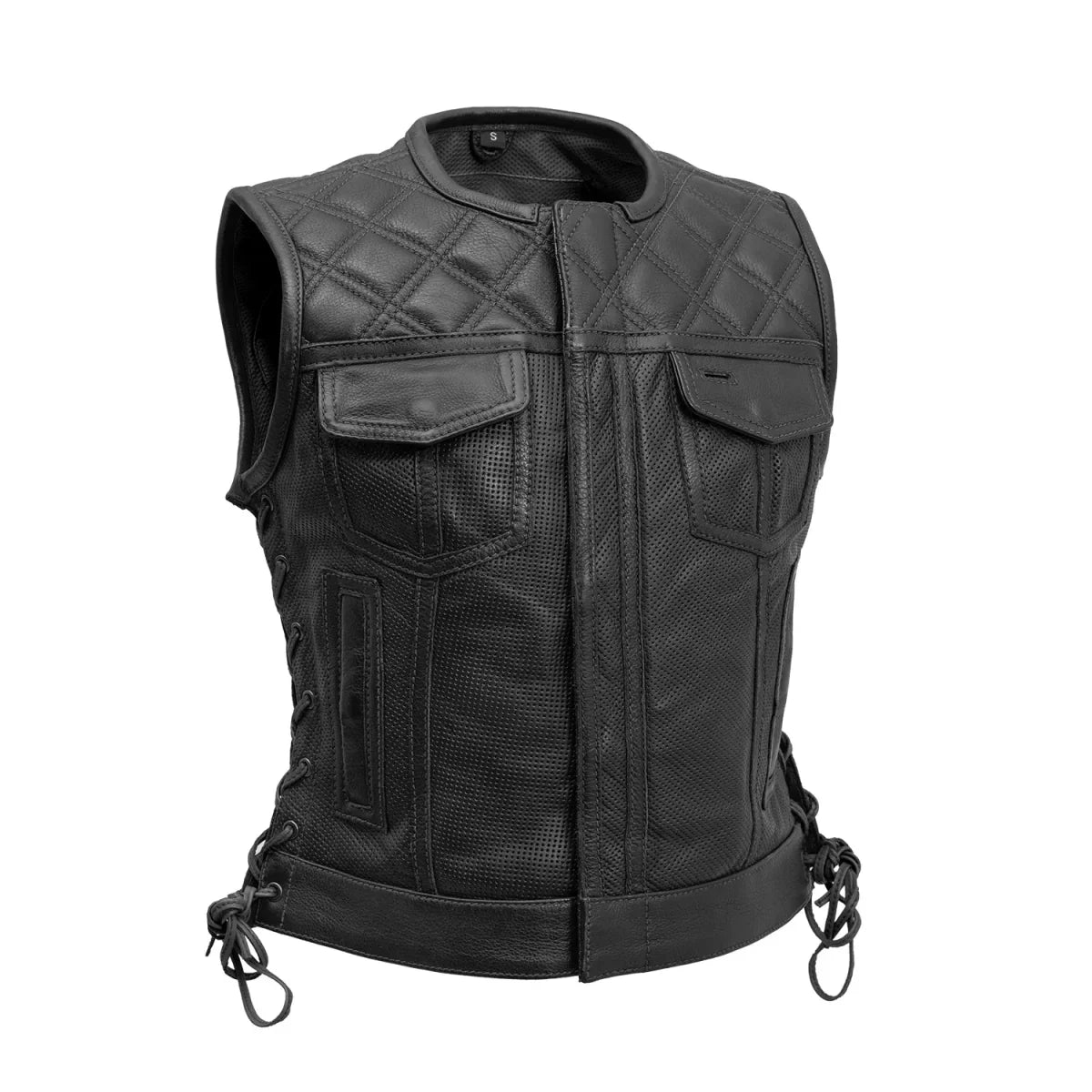 Women Perforated Leather Motorcycle Vest - Lux Ryder
