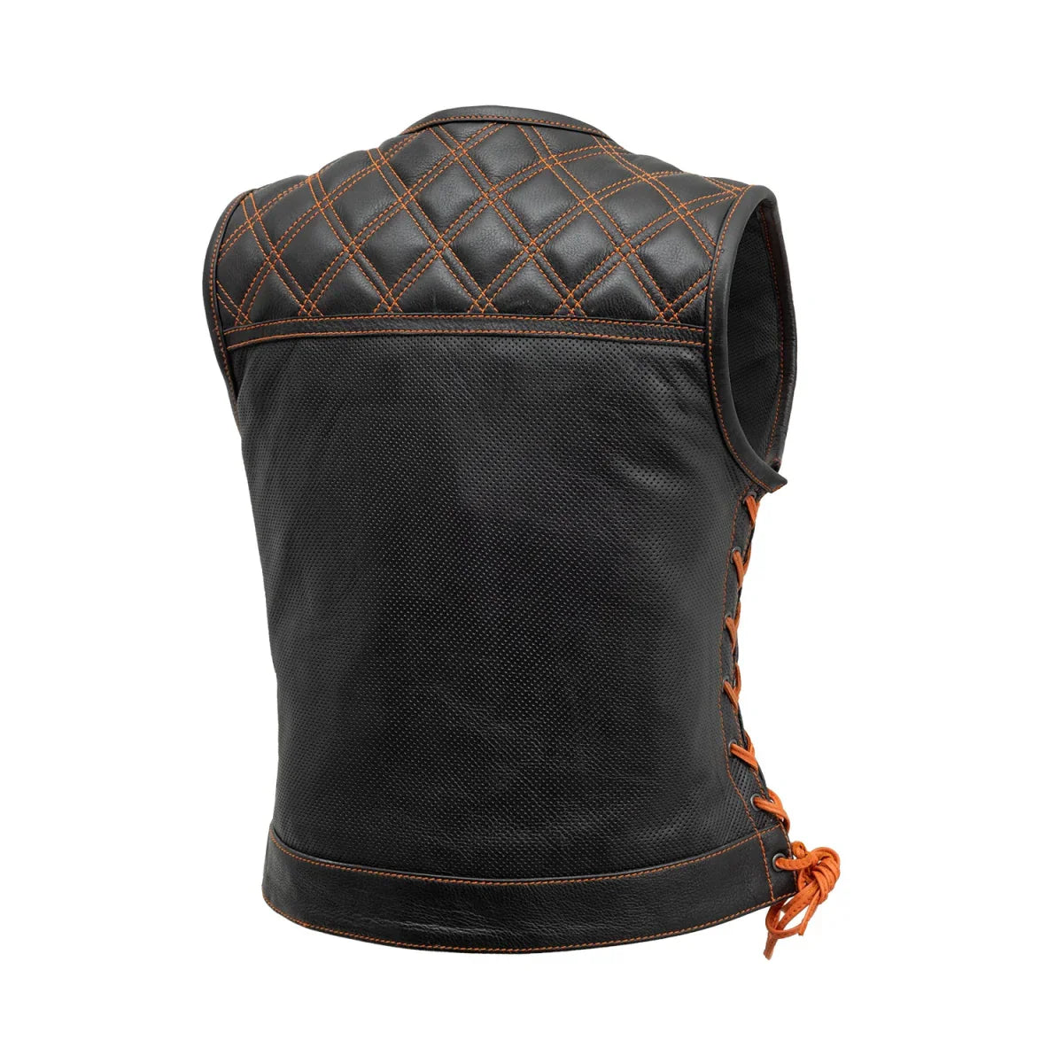 Women Perforated Leather Motorcycle Vest - Lux Ryder