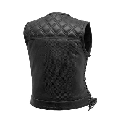Women Perforated Leather Motorcycle Vest - Lux Ryder