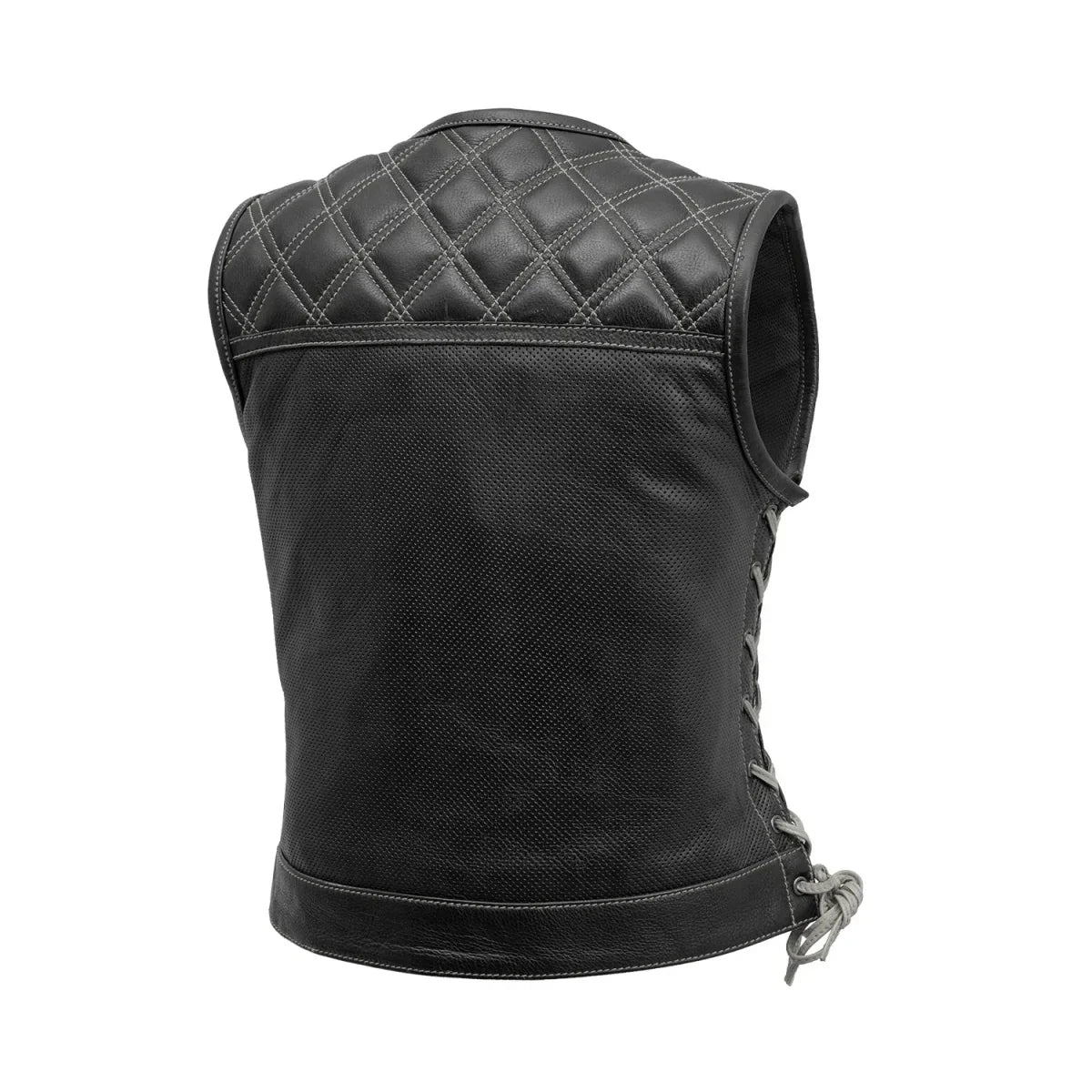 Women Perforated Leather Motorcycle Vest - Lux Ryder
