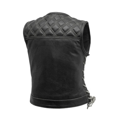 Women Perforated Leather Motorcycle Vest - Lux Ryder