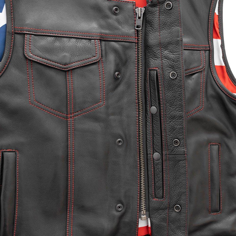 Born Free Men's Leather Motorcycle Leather Vest - Red Stitch - Lux Ryder