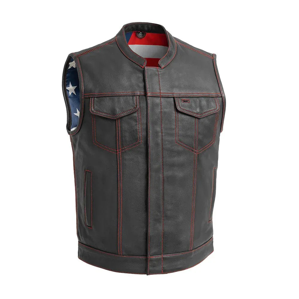 Born Free Men's Leather Motorcycle Leather Vest - Red Stitch - Lux Ryder