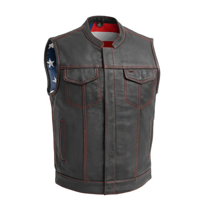 Born Free Men's Leather Motorcycle Leather Vest - Red Stitch - Lux Ryder