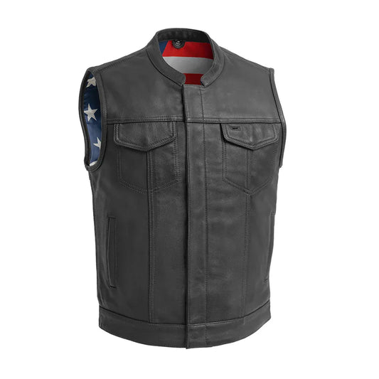 Born Free Men's Motorcycle Leather Vest - Black Stitch - Lux Ryder
