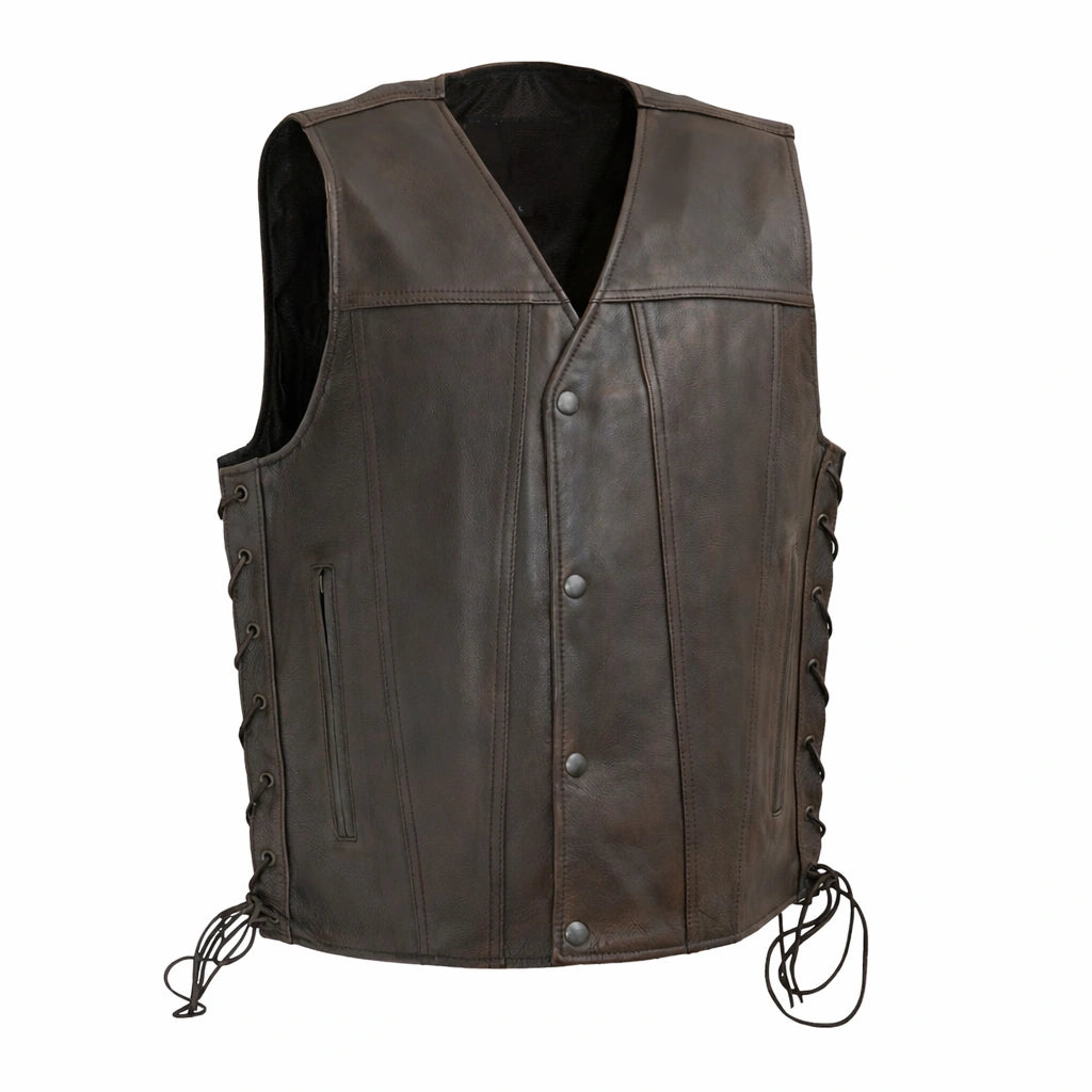High Roller Men's Motorcycle Leather Vest - Lux Ryder