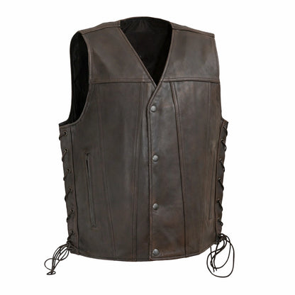 High Roller Men's Motorcycle Leather Vest - Lux Ryder