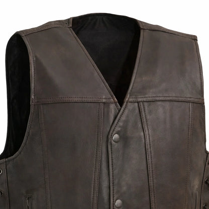High Roller Men's Motorcycle Leather Vest - Lux Ryder