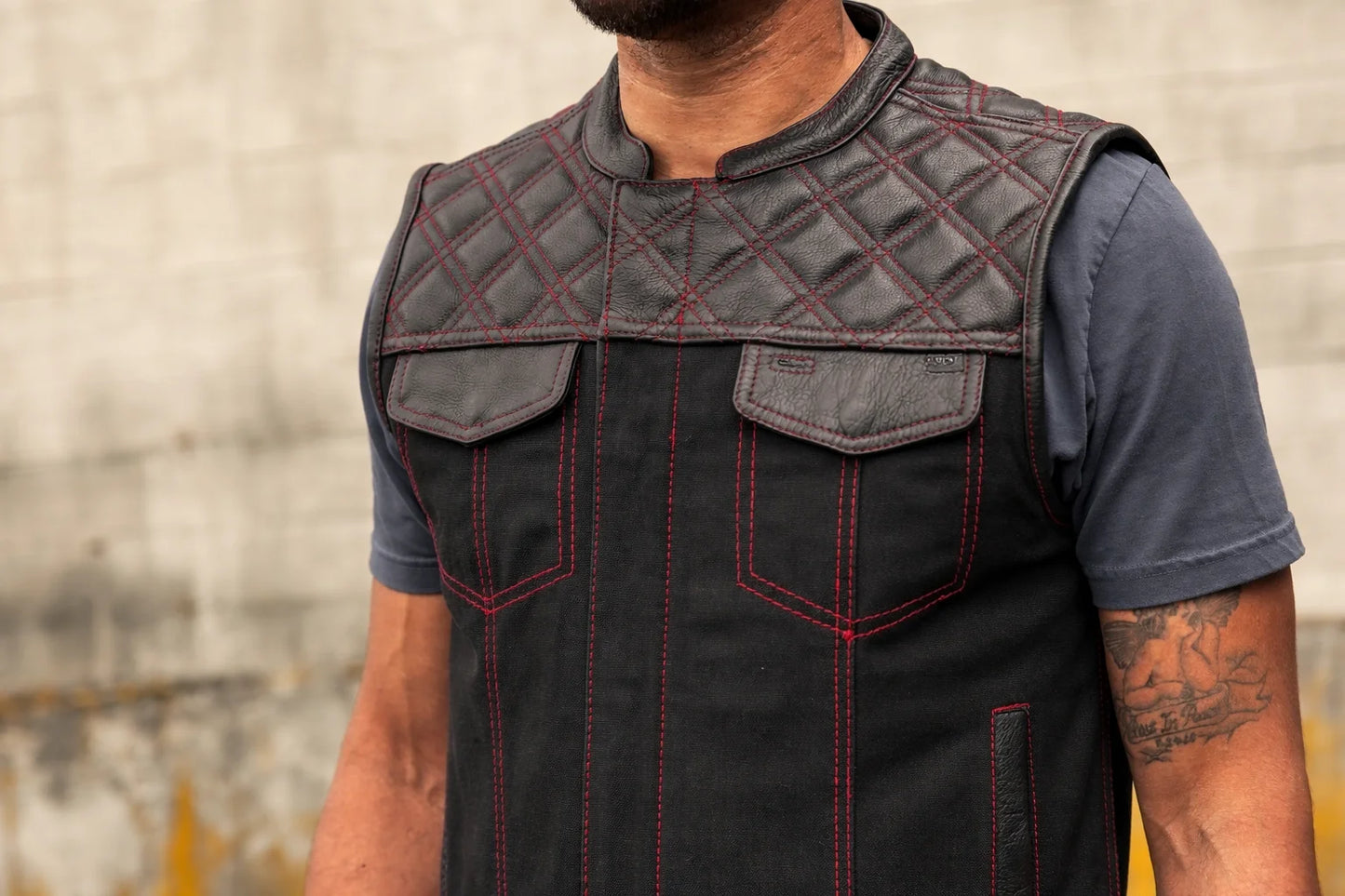 Red and black leather vest | LuxRyder