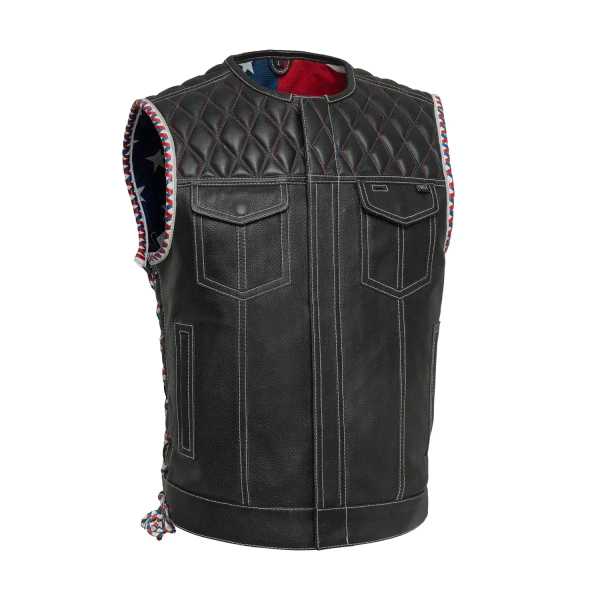 Captain Perforated Men's Motorcycle Leather Vest - Lux Ryder